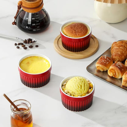 MALACASA Ramekins 6 oz Oven Safe, Small Ceramic Souffle Dishes for Creme Brulee Souffle, Stoneware Custard Cups Ramiken for Baking, Dessert Bowls Dipping Sauce Dish Set of 6, Red, Series RAMEKIN-DISH