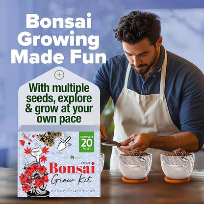 Bonsai Tree Growing Kit 2-Pack – Premium Ceramic Starter Set + 4 Bonsai Trees Variety Kit – Unique DIY Gardening Gift for Men, Women, Beginners & Nature Lovers – Indoor Plant Hobby & Gift Idea