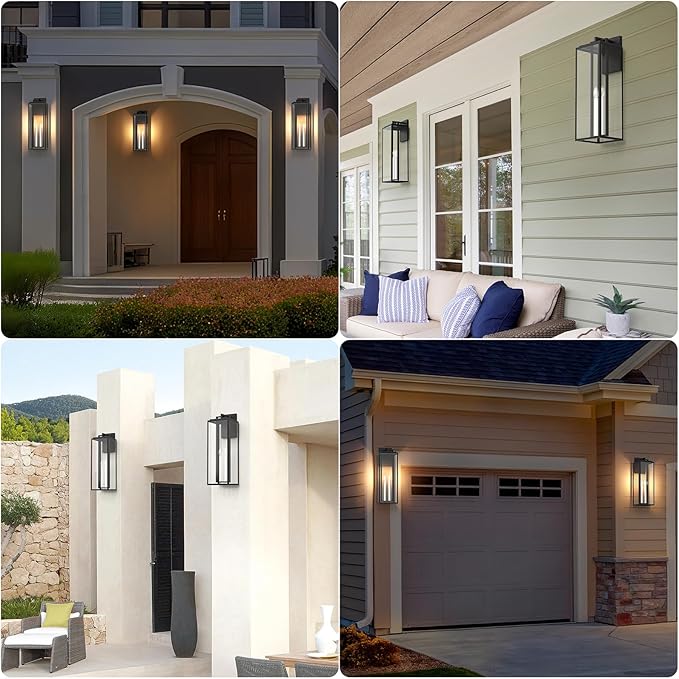 𝟐𝟔𝐈𝐍 Large Outdoor Wall Lights, Modern Exterior Lighting Fixtures with White E12 Base, Wall Mount Lantern Waterproof Outside Sconce for House Porch Patio Yard Front Door