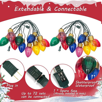 16Ft Jumbo LED Multicolor Christmas String Lights Outdoor with 10 C7 Clear Jumbo Multicolor Bulb, Connectable Hanging Christmas Lights for Indoor Outdoor Porch Patio Eave Xmas Trees Roof Decorations