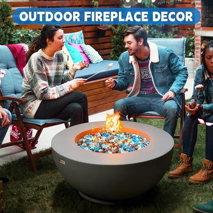 3/4 Inch Blended Fire Glass Beads,10LB Round Fire Glass Beads for Fire Pit Table, Fireplace and Fire Bowl (Caribbean Blue+Crystal Ice+Amber)