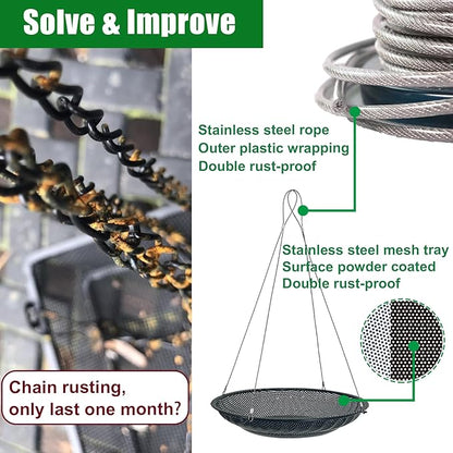 CQAIRIOU Upgraded Hanging Bird Feeder Tray,11.8” Stainless Steel Large Platform Metal Mesh Seed Tray for Backyard Garden Attracting Outside Wild Birds