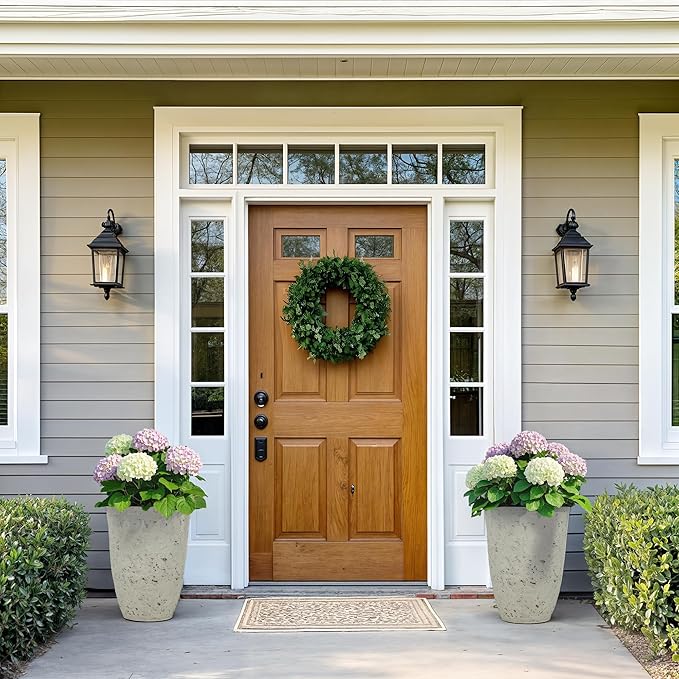 19.5"H Resin Tall Planters for Outdoor Indoor Use, 2-Pack Large Flower Pots, Weather-Resistant Plant Container for Garden Yard Porch or Home Décor, Handcrafted Birch Bark Texture, Country White