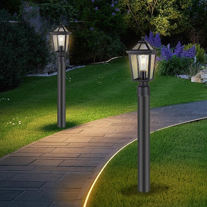 Colonial Outdoor Post Light Fixture,Modern Exterior Pillar Lantern with Black Finish & Clear Glass, Pole Light for Garden, Backyard, Courtyard, Patio, Pathway,RZ-032P BK