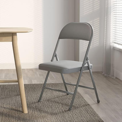 Nazhura 4 Pack Folding Chairs with Padded Vinyl Cushion Chairs with Comfortable Cushion and Durable Steel Frame for Home and Office, for Indoor and Outdoor Events (Grey Vinyl Padding 4 Pack)
