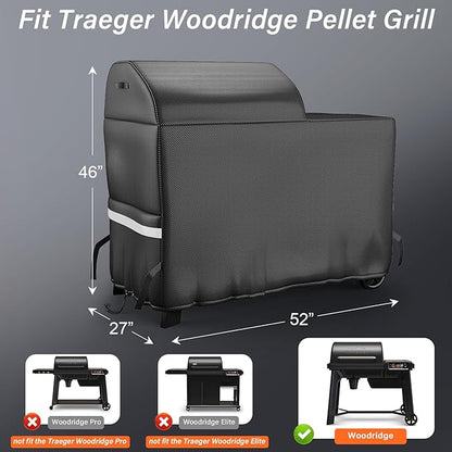 Grill Cover for Traeger Woodridge Grills BAC761 TFB86MLH | Upgraded Full-Length, Heavy Duty Waterproof, Anti-UV, Electric Wood Pellet Grill and Smoker