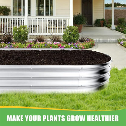 HOOPLE 2 Pack Raised Garden Bed 4x2x1FT, Galvanized Metal Raised Garden Bed Outdoor, Oval Design with Open Base for Better Drainage, Compact Garden Bed for Vegetables, Herbs & Flowers