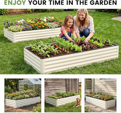 INNO STAGE Galvanized Raised Garden Bed Kits, 6x3x1ft Metal Raised Garden Beds Outdoor, Large Steel Raised Planter Bed with Gloves for Vegetables & Flowers Patio Ground Planter Box (White, 2PCS)