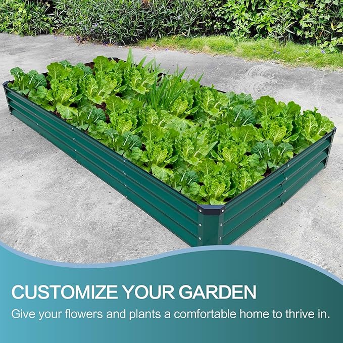 GARDMAX 8x4x1FT Galvanized Raised Garden Bed Kit, Metal Planter Boxes Outdoor with Easy Assembly, Large Garden Bed for Vegetables, Fruits, Flower, Herbs Rectangle Dark Green