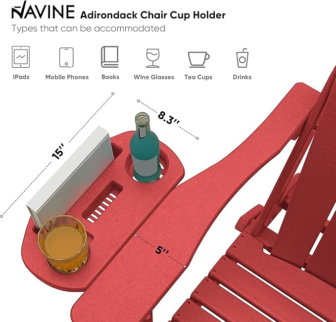 Adirondack Chair, HDPE Folding Adirondack Chair with Multifunctional Cup Holder, Weather Resistant Fire Pit Chair for porches, patios, patios, poolsides, Decks.