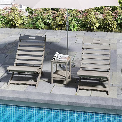GREENVINES 3 Pieces Patio Furniture Set | Outdoor Bistro Sets for 2 | HDPE Wood Grain | Folding-Adirondack-Chairs-with-Side-Table | All Weather | Xavier Chair | for Porch Deck Poolside | Desert Brown