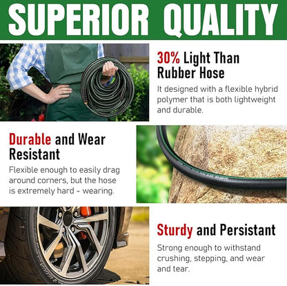 Heavy Duty Garden Hose 73ft, NON-EXPANDABLE Flexible Water Hose, Kink Resistant Lightweight Hybrid Hose, Leakproof Hose Male to Female Fittings