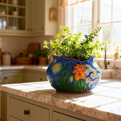 Flower Starry Sky Plant Pots-Cute Unique Flower Pots with Drainage Hole, Resin Planters for Indoor Outdoor Succulent Planter, Plant Gifts for Mother's Day, Birthday, Christmas