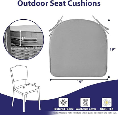 IPYNBAP Outdoor Chair Cushions Set of 4 -Waterproof Outdoor Seat Cushions for Patio Furniture, Patio Chair Cushion with Handle and Ties, Out Door Chair Pads,19x19x3-Round, Grey