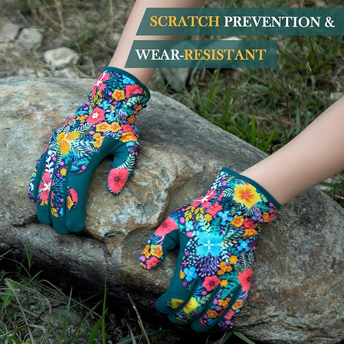 Trifabricy Gardening Gloves for Women, Breathable Leather Garden Gloves with Grip, Thorn-Proof Puncture-Resistant Work Gloves