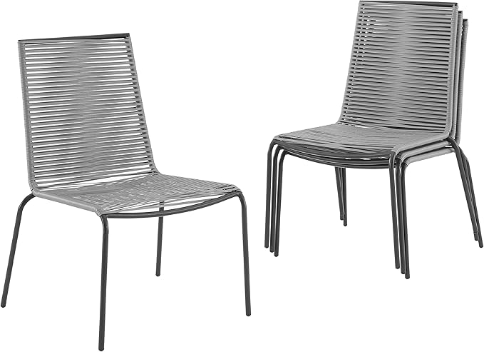 Crosley Furniture Fenton 4-Piece Stackable Outdoor Chair Set, Wicker Patio Chairs for Dining, Conversation, Matte Black/Gray