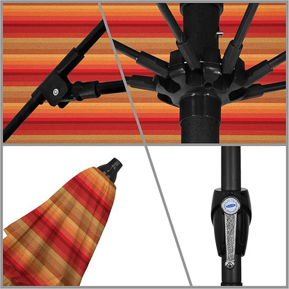 California Umbrella 9' Round Sunbrella Aluminum Outdoor Deck, Pool or Patio Umbrella, Crank Lift, Auto Tilt, Bronze Pole, Astoria Sunset