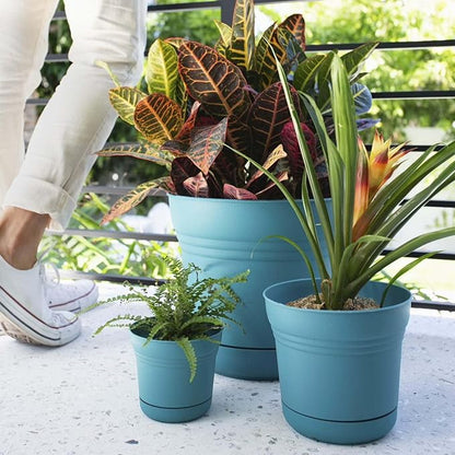 Bloem Saturn Round Planter with Saucer Tray: 14" - Bermuda Teal - Durable Plastic Pot, Matte Finish, Removable Saucer, for Indoor & Outdoor Use, Gardening, 5 Gallon Capacity