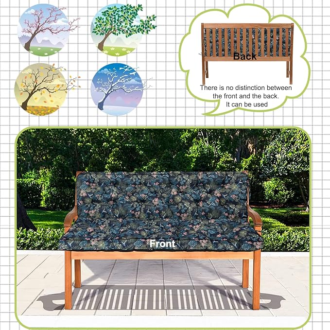 Swing Replacement Cushions with Backrest, 2 or 3 Seater Waterproof Non-Slip Overstuffed Swing Pad, Indoor/Outdoor Bench Cushion for Porch Chair Swing Garden Furniture (Hummingbird, 40 * 63 in)