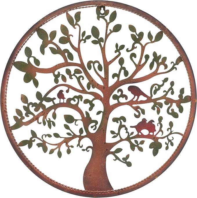 SAFAVIEH Outdoor Collection Tree of Life Rust 20-inch Round Iron Wall Art