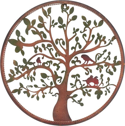 SAFAVIEH Outdoor Collection Tree of Life Rust 20-inch Round Iron Wall Art