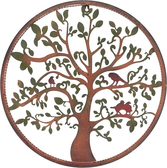 SAFAVIEH Outdoor Collection Tree of Life Rust 20-inch Round Iron Wall Art