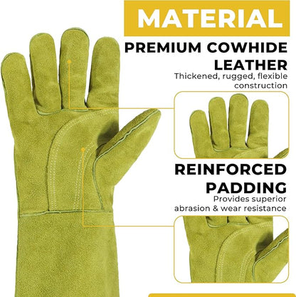 HANDLANDY Animal Handling Gloves, Bite Proof Cat Gloves, Ideal for Rose Pruning, Gardening, Falconry, Pet Grooming (Ginger yellow, 16 Inches)