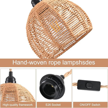 Plug in Pendant Light, Industrial Hanging Light with Plug in Cord Hemp Rope On/Off Switch Farmhouse Pendant Lamp with Plug in Cord, Vintage Hanging Lamps for Dining Room