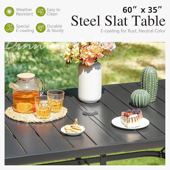 Sophia & William Swivel Patio Dining Set for 6 | 13ft Patio Umbrella Navy Blue | Removable Seat Cushions | Black 59" Patio Dining Table