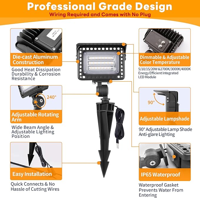 Gardenreet Landscape Flood Light - Low Voltage LED Wall Wash Light, Brightness & Warm White Cool White Adjustable, 12V Outdoor Aluminum Waterproof Black Wide Angle Lighting for Tree Wall Yard