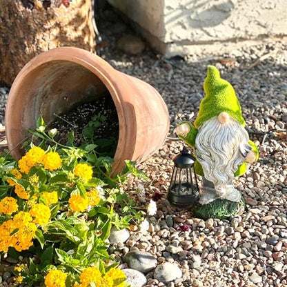 TERESA'S COLLECTIONS Christmas Outdoor Statue for Home, Resin Gnome Decorations with Solar Outdoor Lights for Garden Decor,Green Garden Sculptures & Statues for Front Patio Lawn, Gifts for Mom,12"