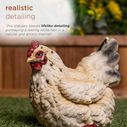 Alpine Corporation WFM100HH-WT 8" Life-Like Resting Hen Garden Statue – Indoor Outdoor Rustic White Hen Sculpture, Durable Weather-Resistant Polyresin for Yard, Patio, Porch, Pathway, or Home Décor