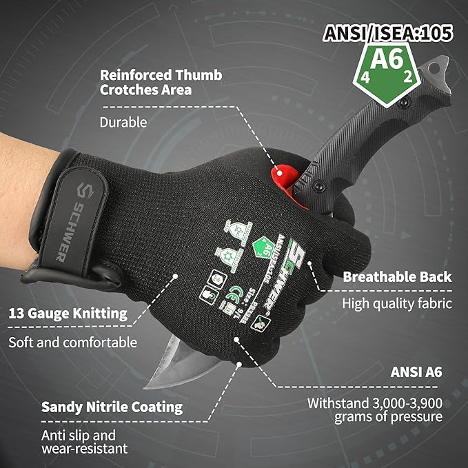 FreezeGuard Winter Work Gloves for Men and Women, ANSI A6 Cut Resistant Gloves With Super Grip, Freezer Glove for Work Below Zero, Touchscreen, Thermal Insulated, PR3388, Black Knight (S, 1 Pair)
