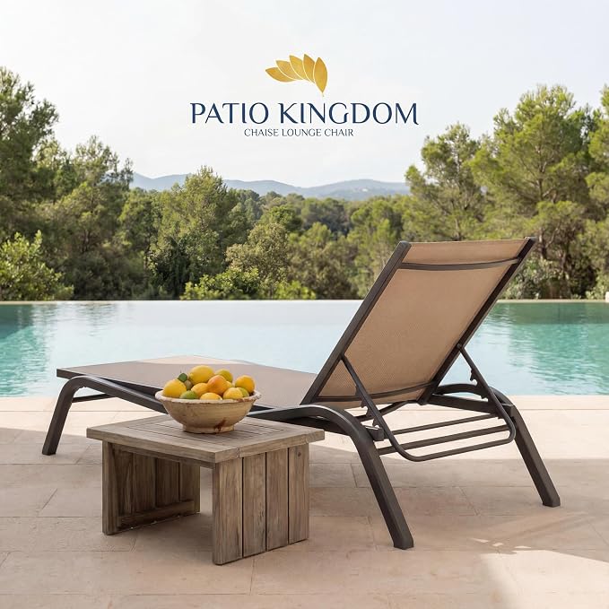 3-Piece Patio Chaise Lounge Set with Side Table, Set of 2 Adjustable Pool Chairs and Aluminum Bistro Table, All-Weather Outdoor Furniture for Pool Deck, Patio & Tanning, Beige