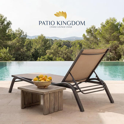 3-Piece Patio Chaise Lounge Set with Side Table, Set of 2 Adjustable Pool Chairs and Aluminum Bistro Table, All-Weather Outdoor Furniture for Pool Deck, Patio & Tanning, Beige
