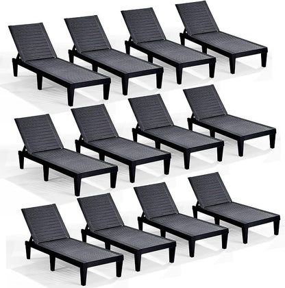 Nestl Patio Chairs - Black Chaise Lounge Chair Outdoor, 5-Position Adjustable Sun Tanning Chair, Waterproof Pool Lounge Chairs Set of 12, Reclining Lawn Chair, Lightweight Outdoor Lounge Chairs