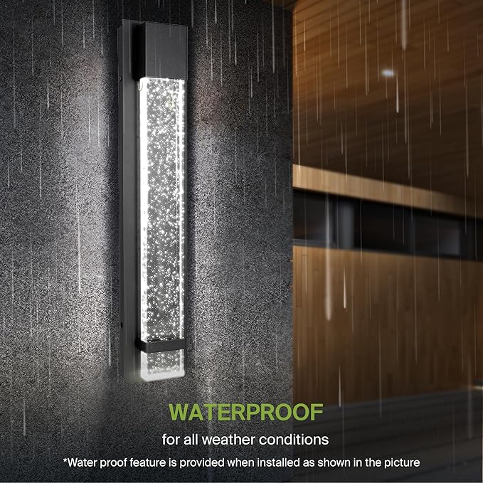 ASD LED 24" Bubble Glass Wall Light Fixture, Outdoor & Indoor Seeded Sconce | 3CCT, Waterproof, Dimmable, ETL Listed | 20W 600LM 3000-5000K 100-277V | Exterior Lantern, Porch Lighting | Black, 2 Pack