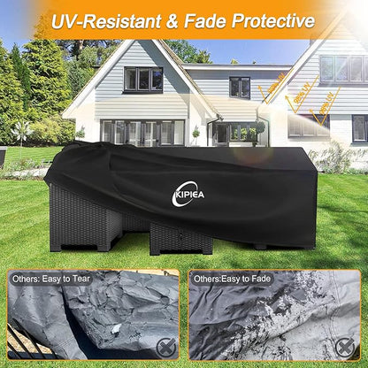 Kipiea Patio Furniture Covers Waterproof Winter, Heavy-Duty Outdoor Furniture Set Covers for Table Chairs, Anti-UV, No Tears or Fading (110" L x 84" W x 28" H)