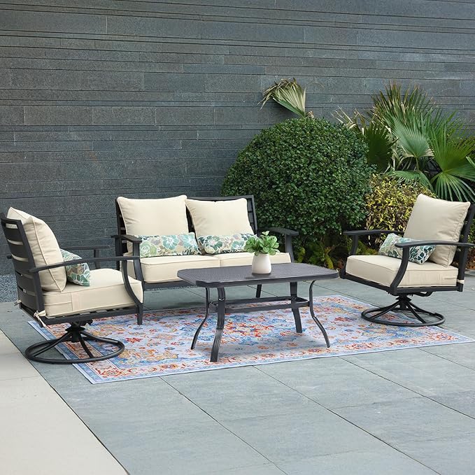 Aoodor Outdoor Chair Cushion, 23 x 26 Inch Water-Resistant, Fade-Resistant Olefin Fabric Patio Seat Cushions with Removable Cover and Adjustable Straps for Outdoor Furniture, Set of 2, Cream Yellow