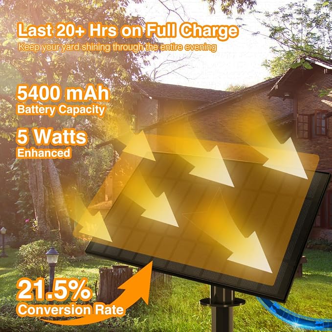 DAYBETTER 100ft Solar String Lights Outdoor Waterproof 50 Bulbs 2700K Warm White Outdoor String Lights Solar Powered 5W Solar Panel, 12+ Hours Runtime Luces solares automáticas