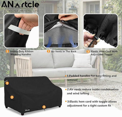 3-Seater Patio Sofa Cover,76W x 32.5D x 33H Inches Outdoor Couch Cover,100% Waterproof Heavy Duty Patio Sofa Covers,Patio Furniture Covers,Black