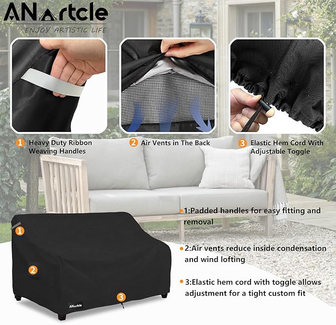 3-Seater Patio Sofa Cover,79W x 37D x 35H Inches Outdoor Couch Cover,100% Waterproof Heavy Duty Patio Sofa Covers,Patio Furniture Covers,Black