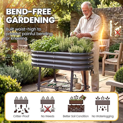 KING BIRD Large Raised Garden Bed with Legs Galvanized Elevated Planter Box 47.2x23.6x29.9 in for Backyard, Patio, Balcony, Dark Grey