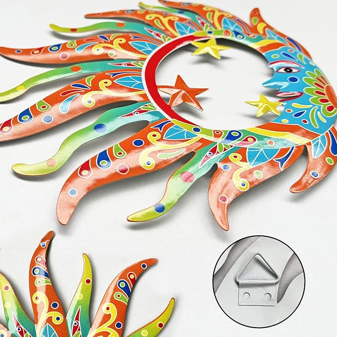 VividLadybug Metal Sun Moon Wall Art Decor,set of 3,Vivid Sun Moon Metal Wall Decor,Colorful Sun Face Sculptures, Indoor Outdoor Wall Decor Fence Garden Courtyard Decoration,wall art decor,hanging decor