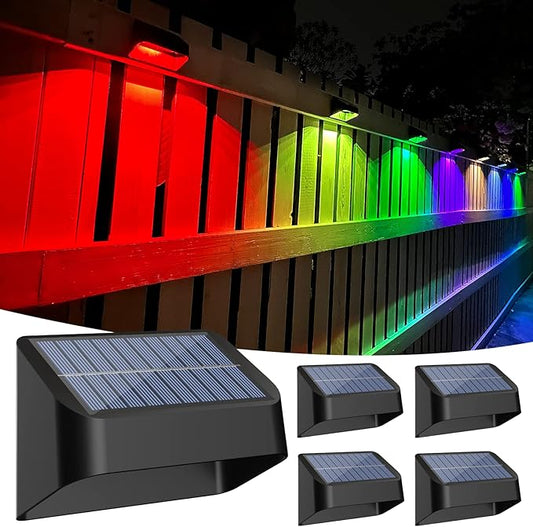 Brighter Solar Fence Lights RGB 8 Colors, Dusk to Dawn Deck Light, Fence Solar Lights Outdoor IP65 Waterproof, Solar Outdoor Lights for Backyard/Railing/Wall/Step/Patio(4 Pack)