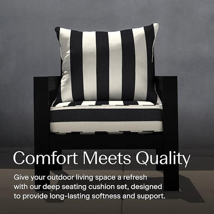 Honeycomb Outdoor Deep Seat, 24 x 23, Cabana Stripe Black & Ivory Chair Cushion for Patio Furniture