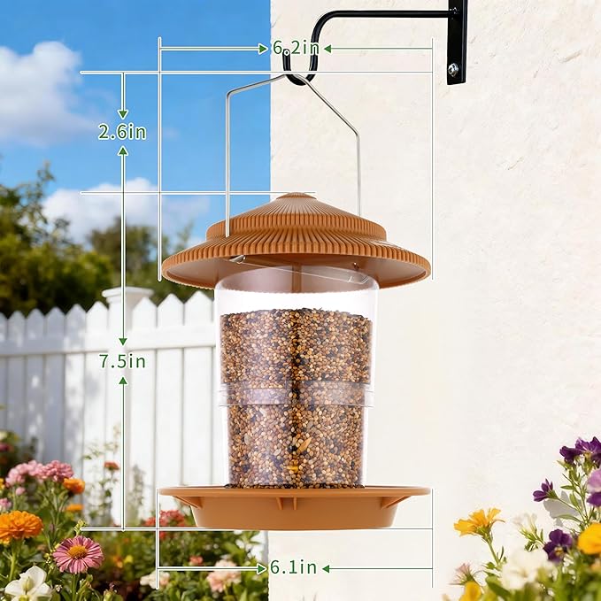Outdoor Bird Feeder, Retractable Bird Feeder Hanging, Metal Hanger, Rainproof & Leak-Proof, Terracotta, Pack of 1