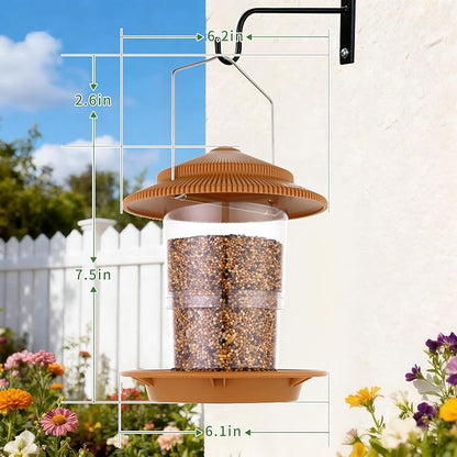 Outdoor Bird Feeder, Retractable Bird Feeder Hanging, Metal Hanger, Rainproof & Leak-Proof, Terracotta, Pack of 1