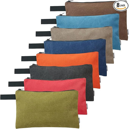 8 Pack Canvas Tool Pouch with Zipper,Upgrade 16 oz Heavy Duty Small Tool Bag,Multipurpose Organizer Utility Tool Bag,for Tools,Office Supplies,Cosmetics,Stationary