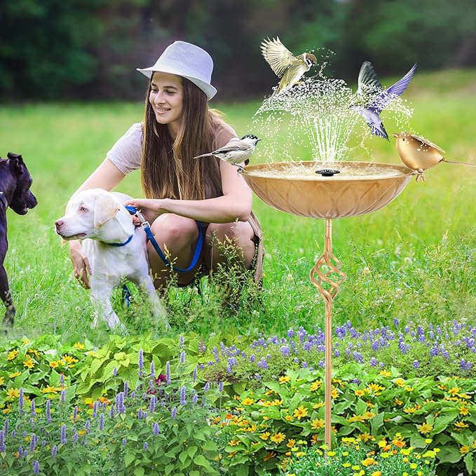 Bird Bath for Outside,Metal Birds Bath Bowl for Outdoors,27.6" H Bird Feeder & Water Feeders with 5 Prongs Base Stake,Vintage Free Standing Garden Patio Lawn Yard Decor